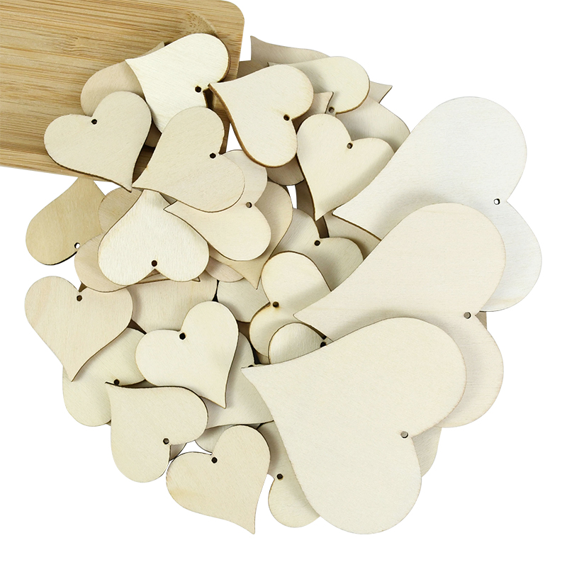 Craft Embellishment - 10-100pcs Unfinished Blank Wooden Heart Shaped