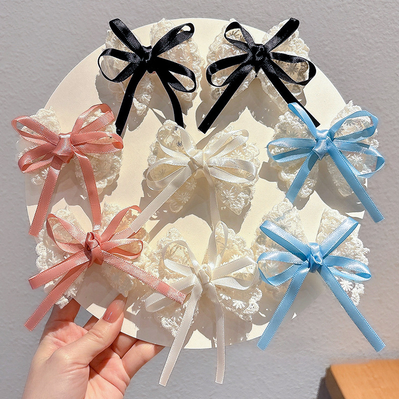 2Pcs Elegant Lace Bow Hairpins - Lace Ribbon Trim 评论和价格