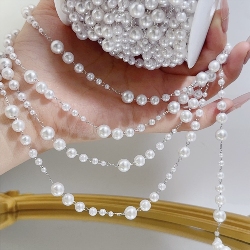 1meter 3-8mm Faux Pearl Beadin - Pearl Trim Chain 评论和价格