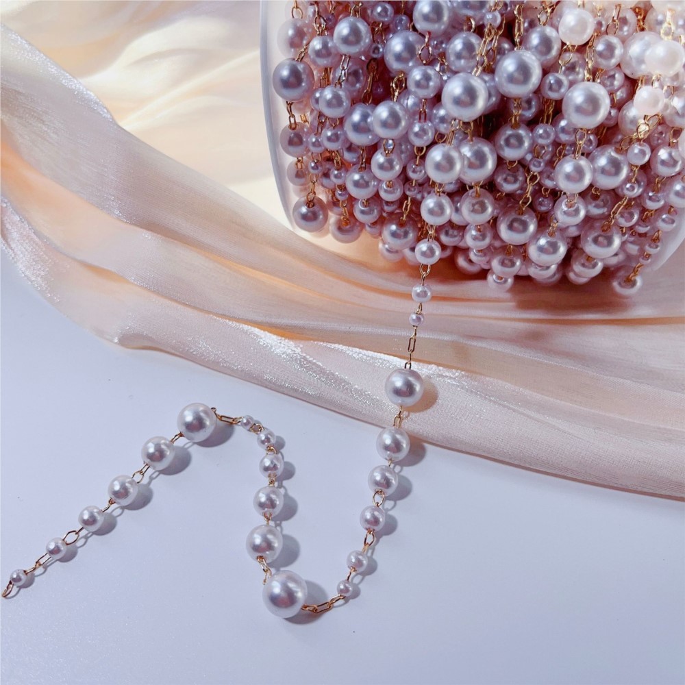 1meter 3-8mm Faux Pearl Beadin - Pearl Trim Chain 评论和价格