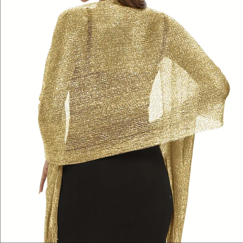 Women Shiny Gold Silver Sunscr - Tassel Fringe Trim 评论和价格