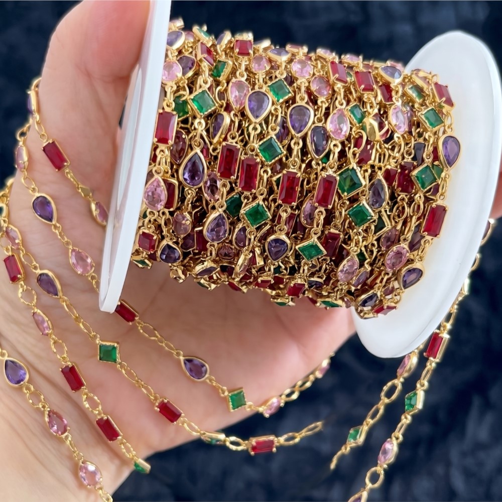 1meter Mix Colored Rectangular - Pearl Trim Chain 评论和价格