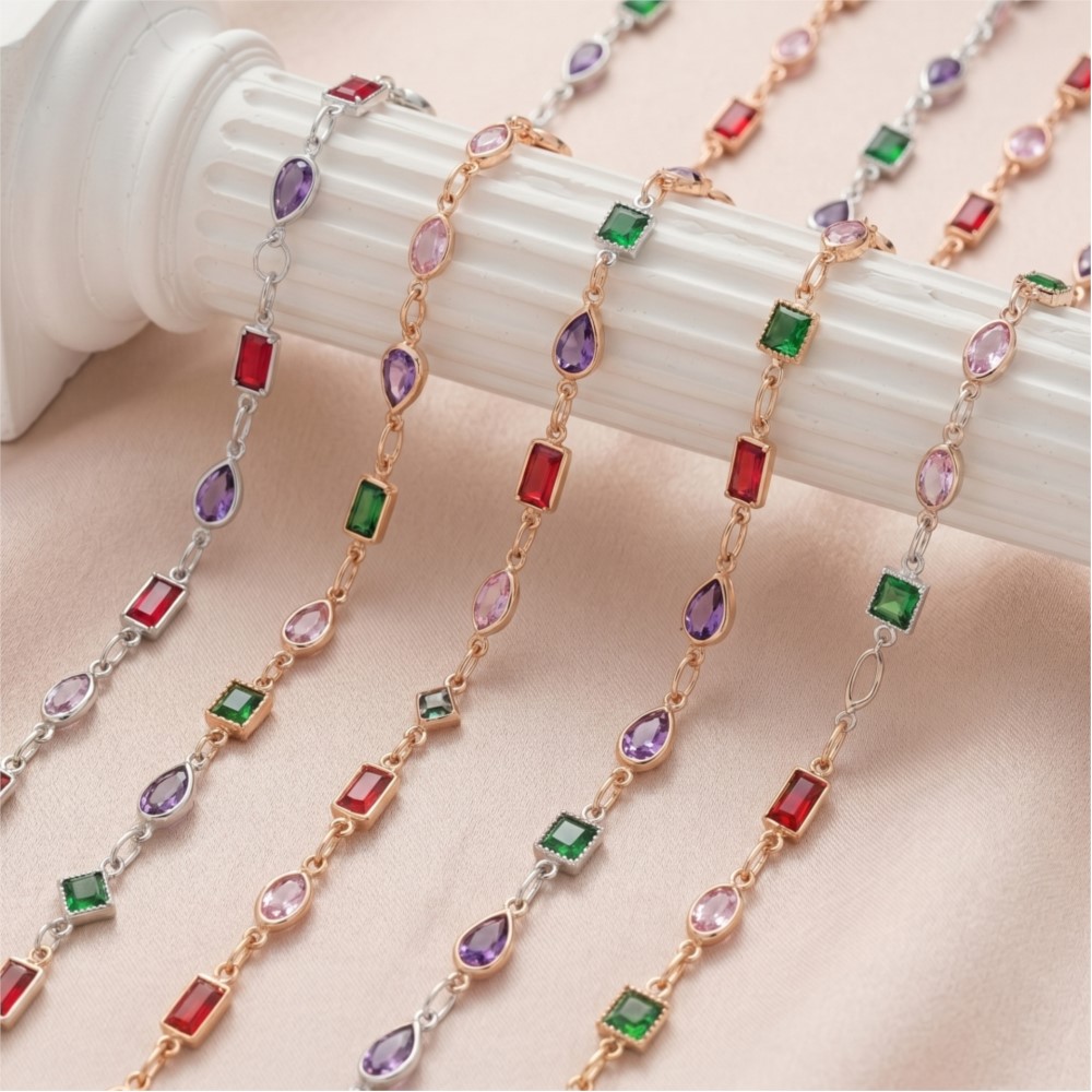 1meter Mix Colored Rectangular - Pearl Trim Chain 评论和价格