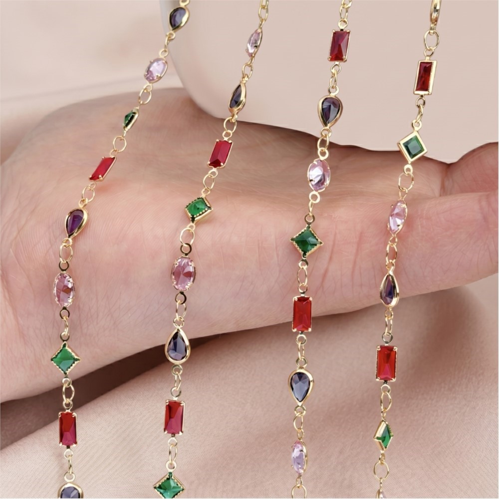 1meter Mix Colored Rectangular - Pearl Trim Chain 评论和价格