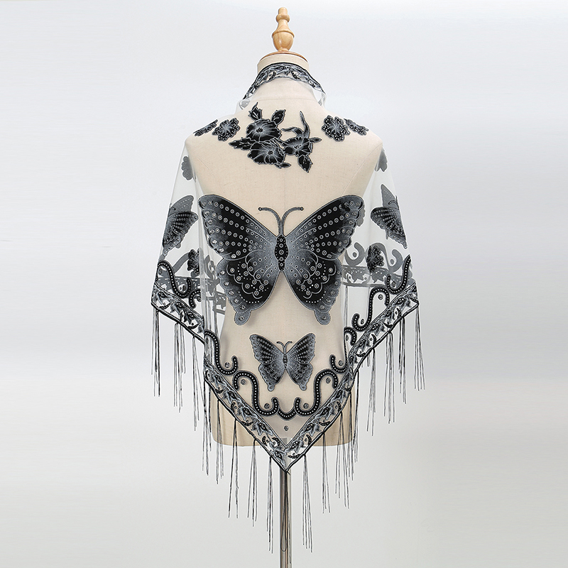 Fashion Triangle Scarf Butterf - Tassel Fringe Trim 评论和价格