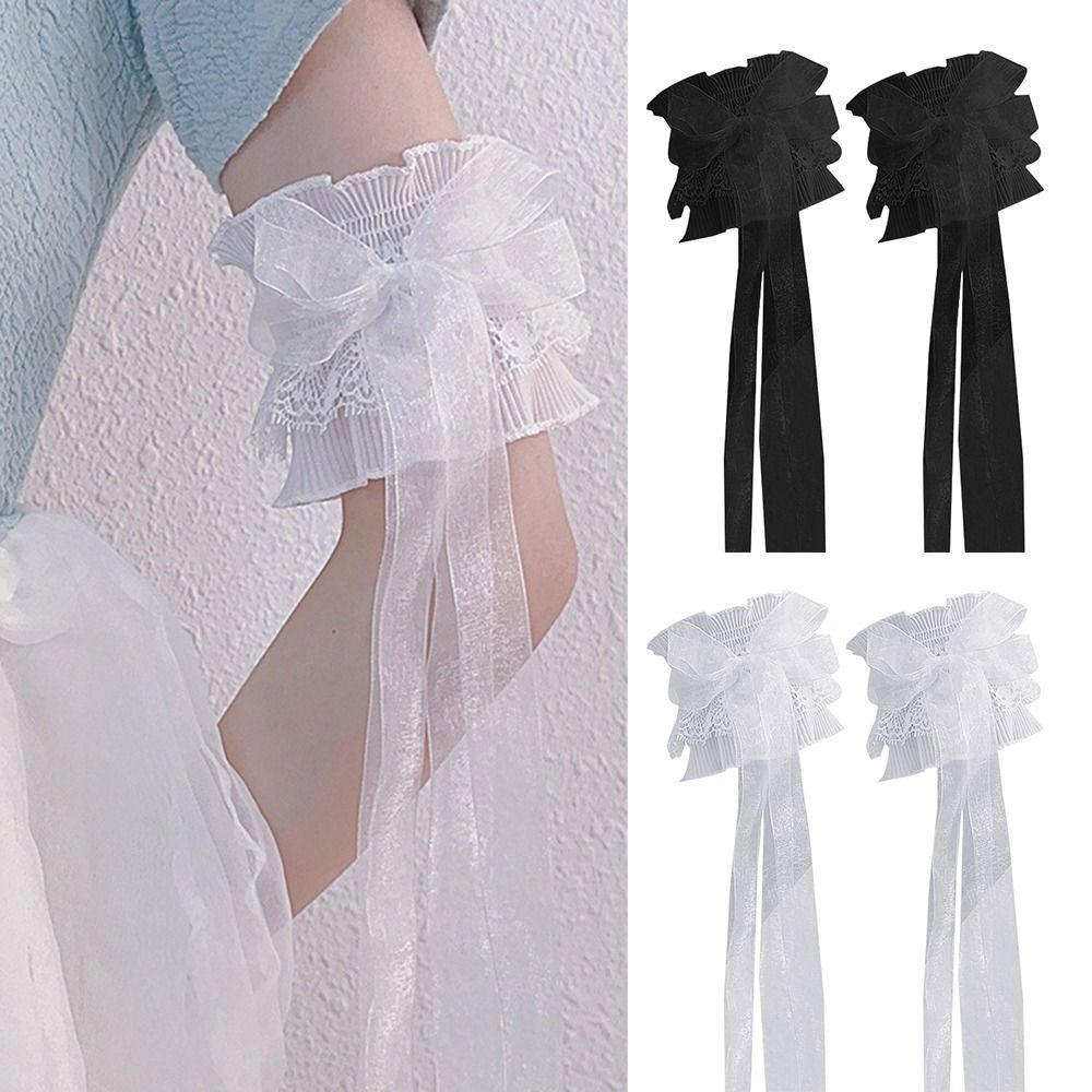 Arm Warmers Bowknot Arm Sleeve - Lace Ribbon Trim 评论和价格