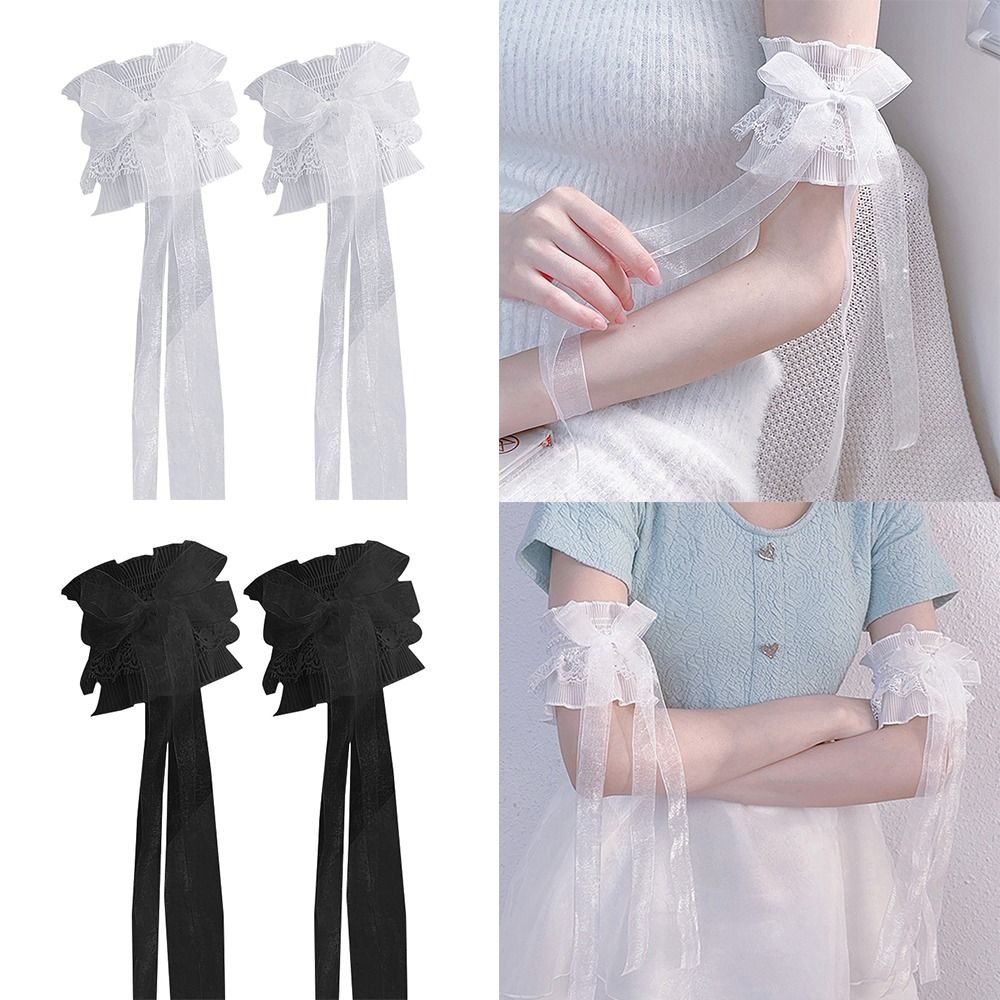 Arm Warmers Bowknot Arm Sleeve - Lace Ribbon Trim 评论和价格