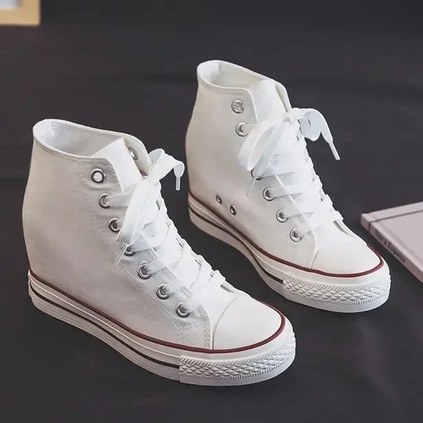 High 8cm Platform Canvas Shoes - Guipure Lace Panel 评论和价格