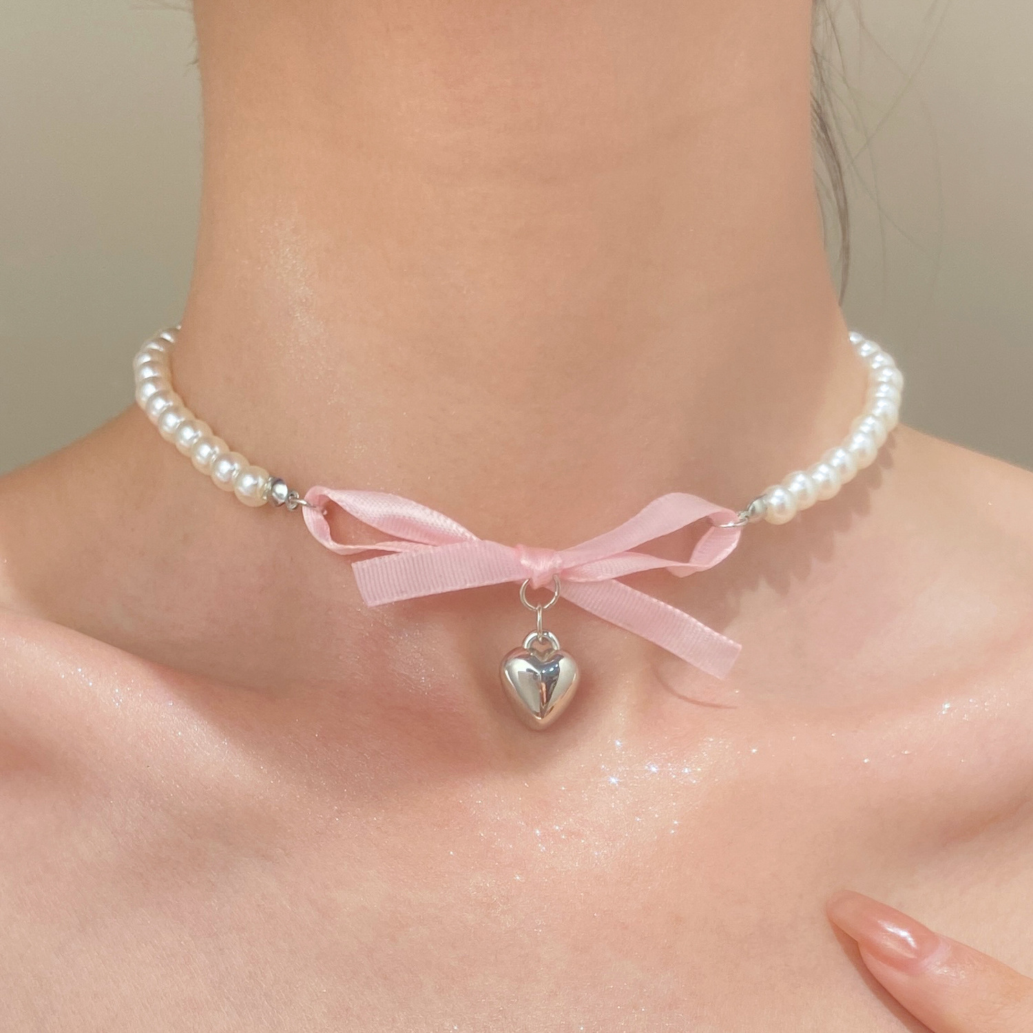 French Romantic Pink Bowknot H - Pearl Trim Chain 评论和价格